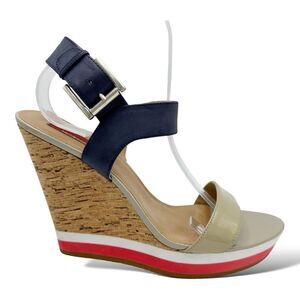 RED Saks Fifth Avenue Dana Wedge Sandal  Leather Cork Platform EU 41 US 10.5
